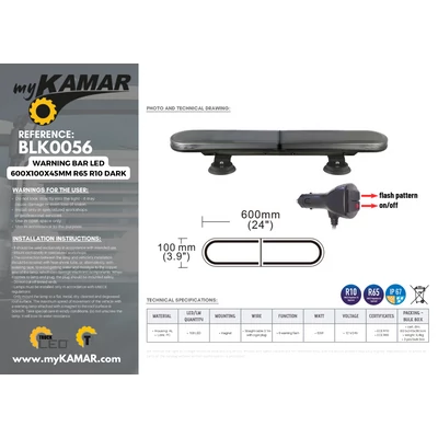 Villogó fényhíd LED DARK LIGHTBAR mágneses sötétített búrával 600x100x45mm