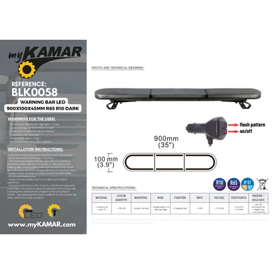 Villogó fényhíd LED DARK LIGHTBAR mágneses sötétített búrával 900x100x45mm