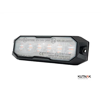 Villogó stroboszkóp 12 LED + első helyzetjelző 42 LED 16-féle villogási program sárga 12-24V