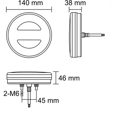 Lámpa hátsó LED-es kerek D=140mm 10-30V 400mm kábellel
