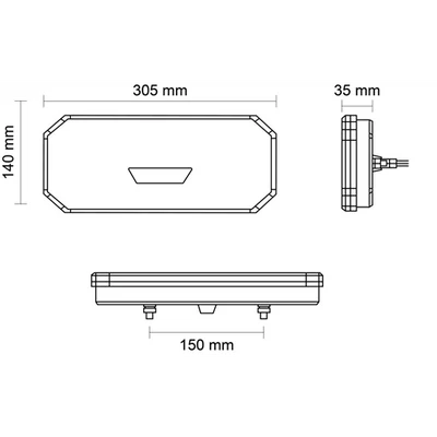 Lámpa hátsó pótkocsi LED-es háromszög prizmás jobb 305x140mm
