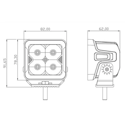 Munkalámpa LED 2400 Lumen + LED helyzetjelző 10-30V 400mm kábellel 82x92x62mm